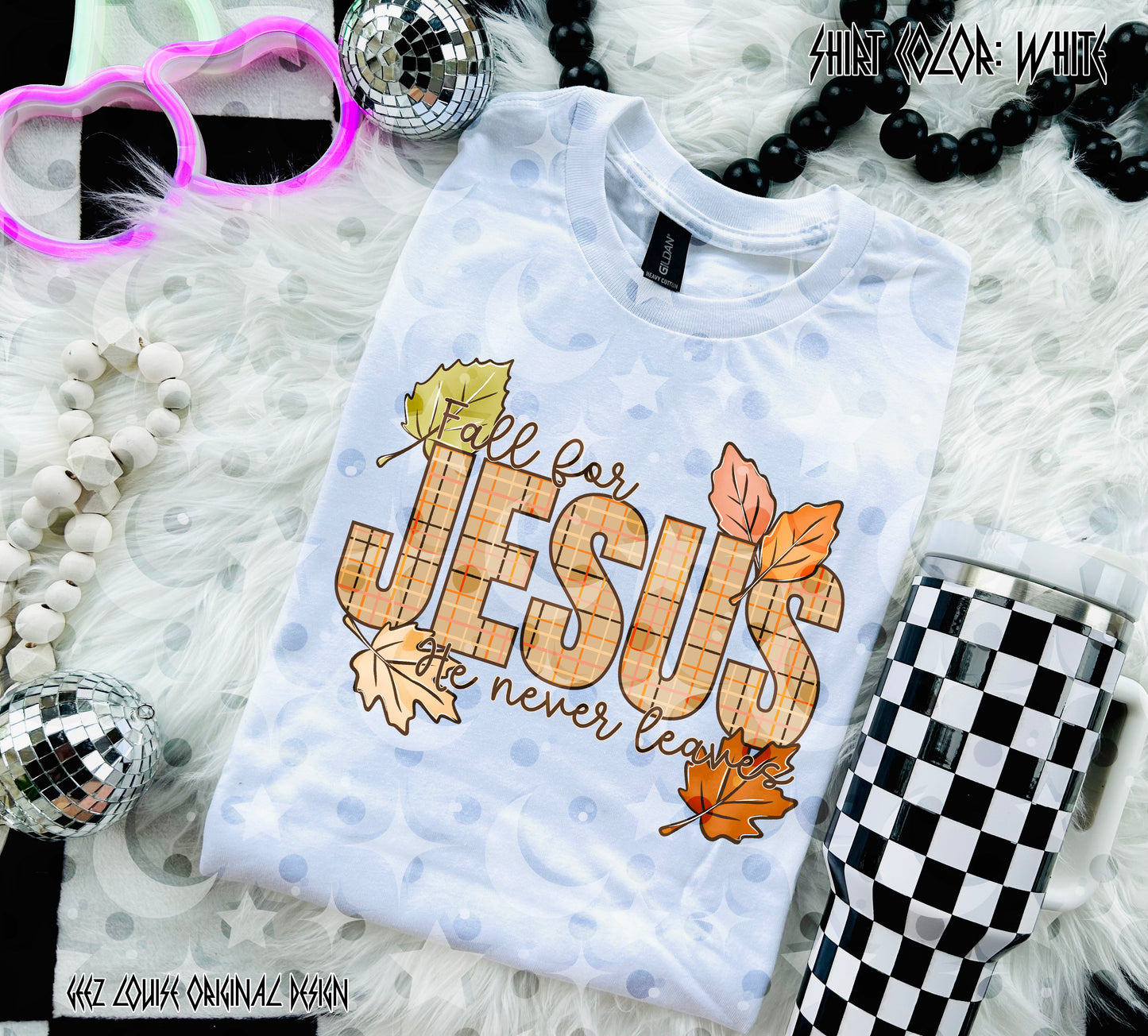 Fall for Jesus He Never Leaves PNG | Christian Fall Sublimation Design | Autumn Faith Shirt Design | Digital Download