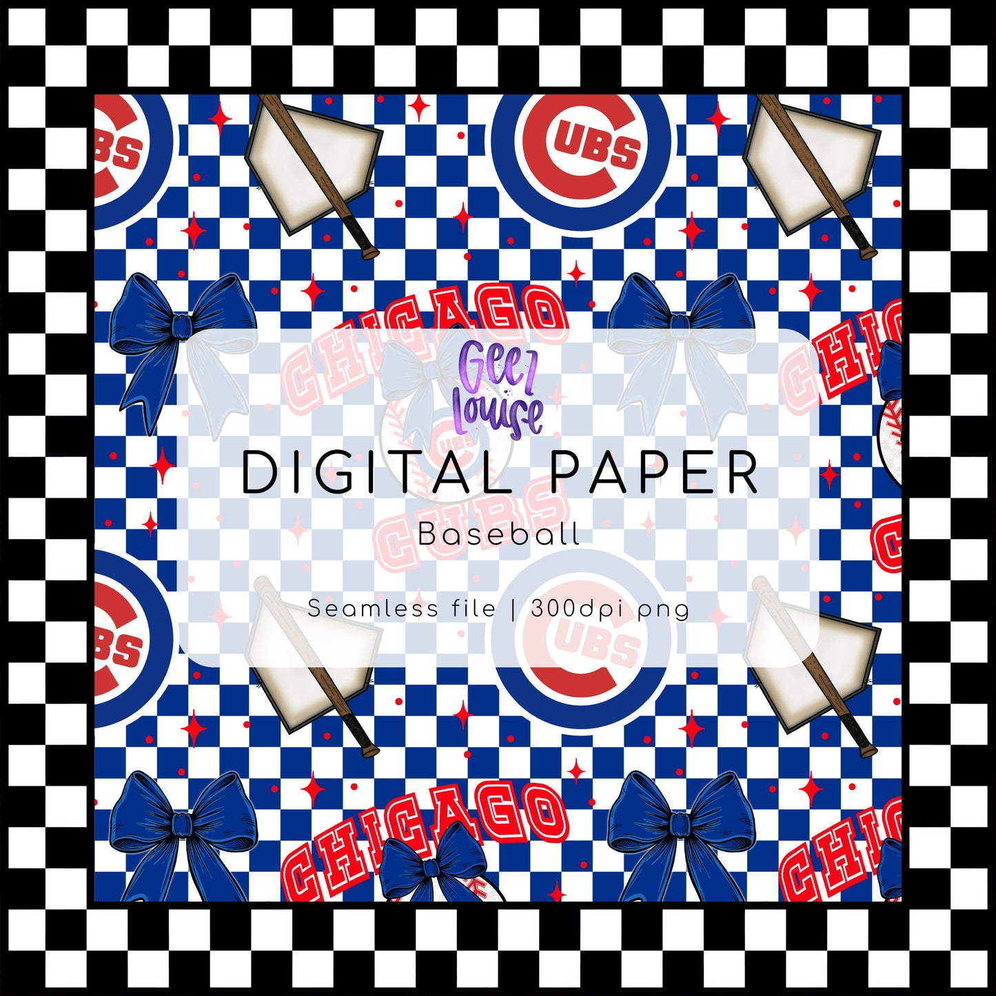 Baseball Checkered Seamless | 30 Team Options - Digital Download- PNG