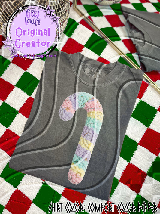 Pastel Yarn Texture Candy Cane Digital Design | Soft Rope Stitch Effect | Cozy Christmas Sublimation PNG