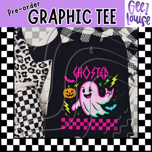 Ghosted Halloween Tee – Neon Retro Rock Vibes | Pre-Order | Made to Order
