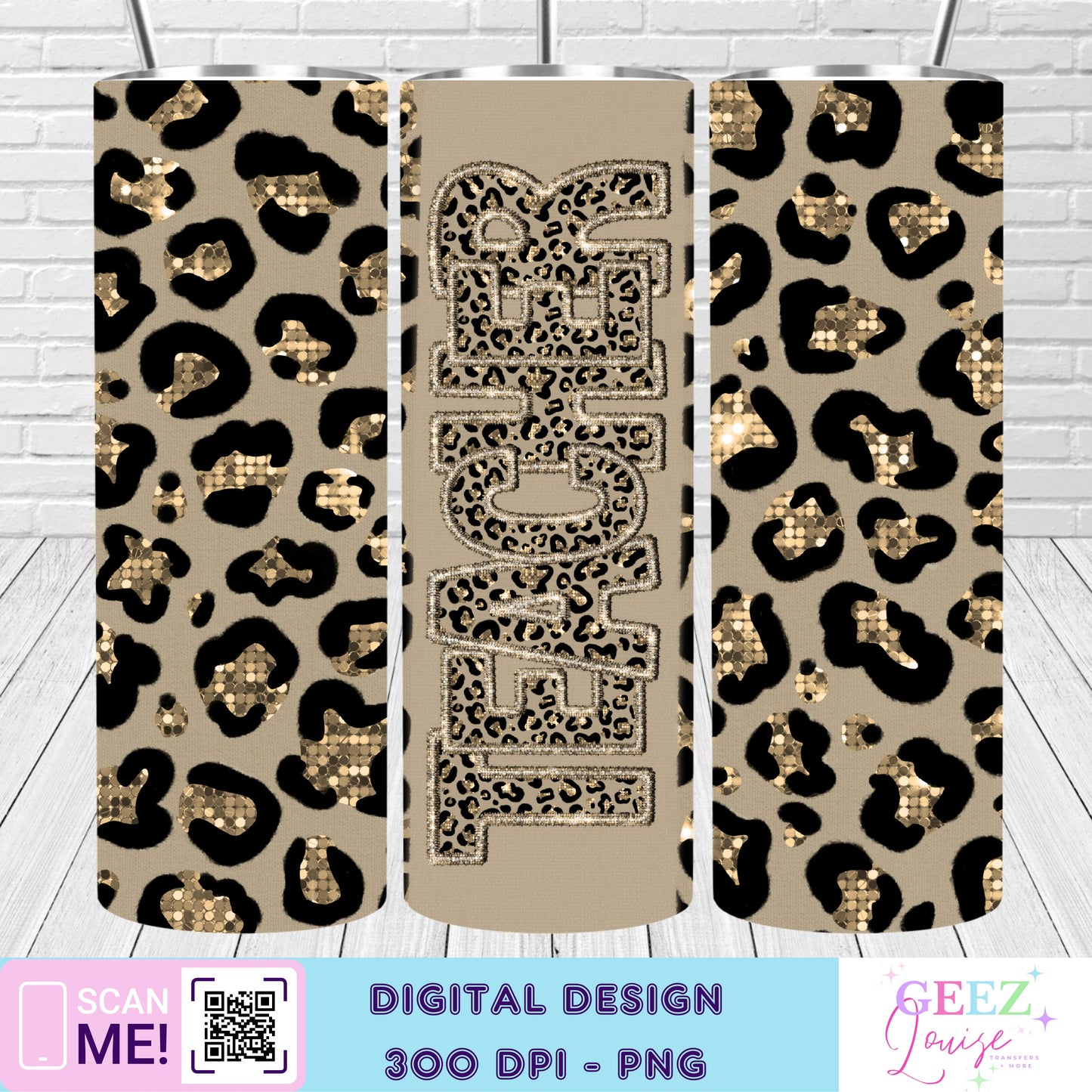 Gold leopard faux sequin tumbler wrap - Digital Download- PNG