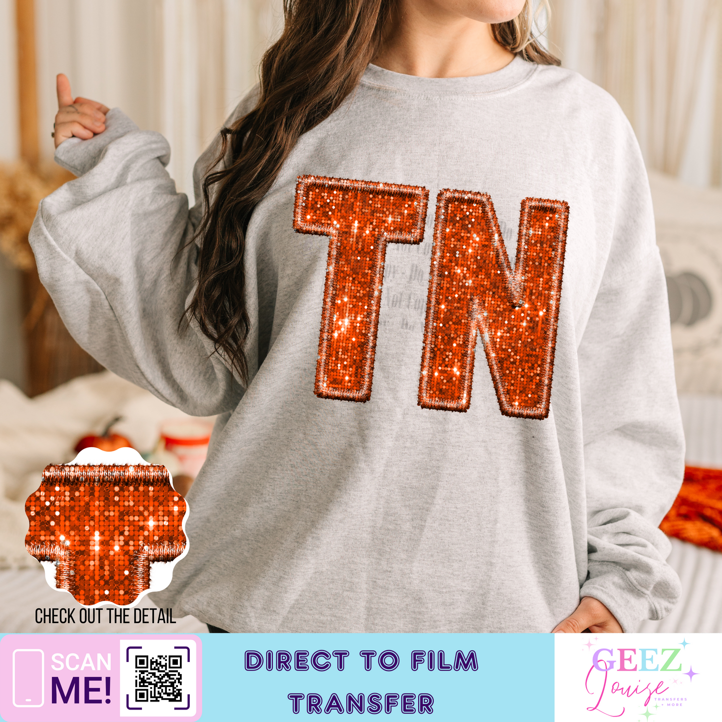 Tennessee faux sequin embroidery - Direct to Film Transfer - made to order