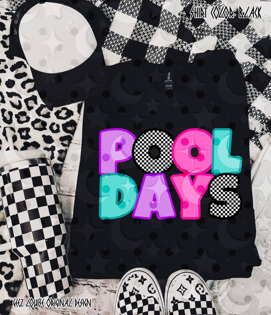 Pool Days PNG | Retro Neon Bubble Letter Design | Checkerboard Aesthetic | Summer Sublimation PNG