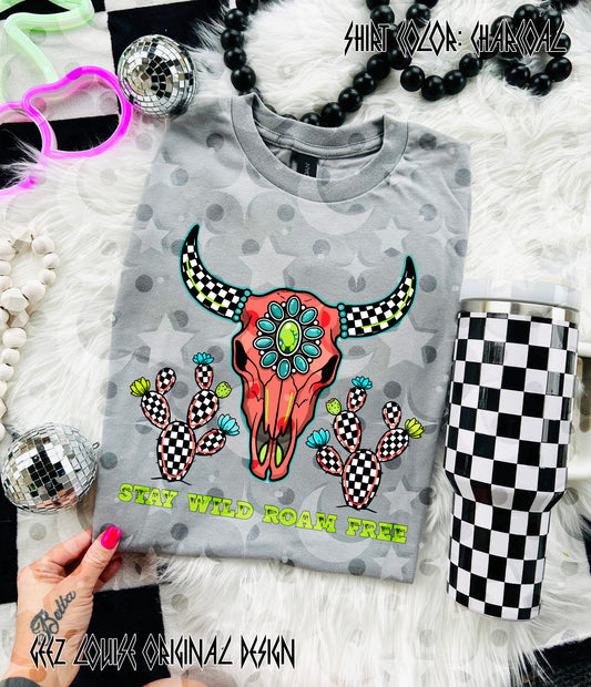 Stay Wild Roam Free Digital Design – Western Skull & Cactus Graphic