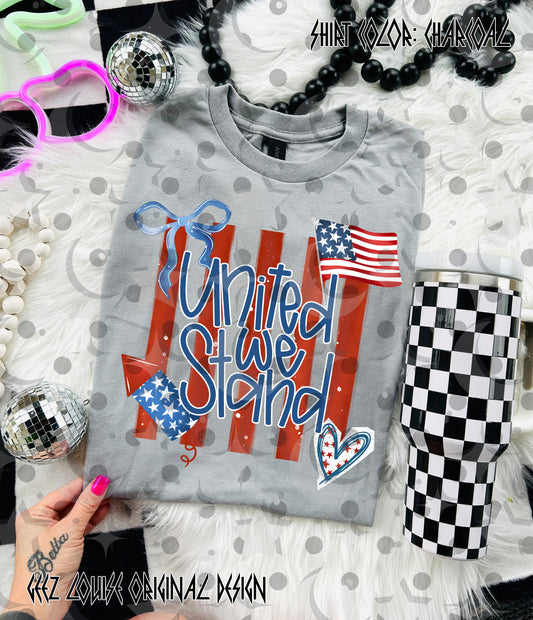 United We Stand PNG | Patriotic Bow & Flag Design | 4th of July Sublimation | USA Shirt Design