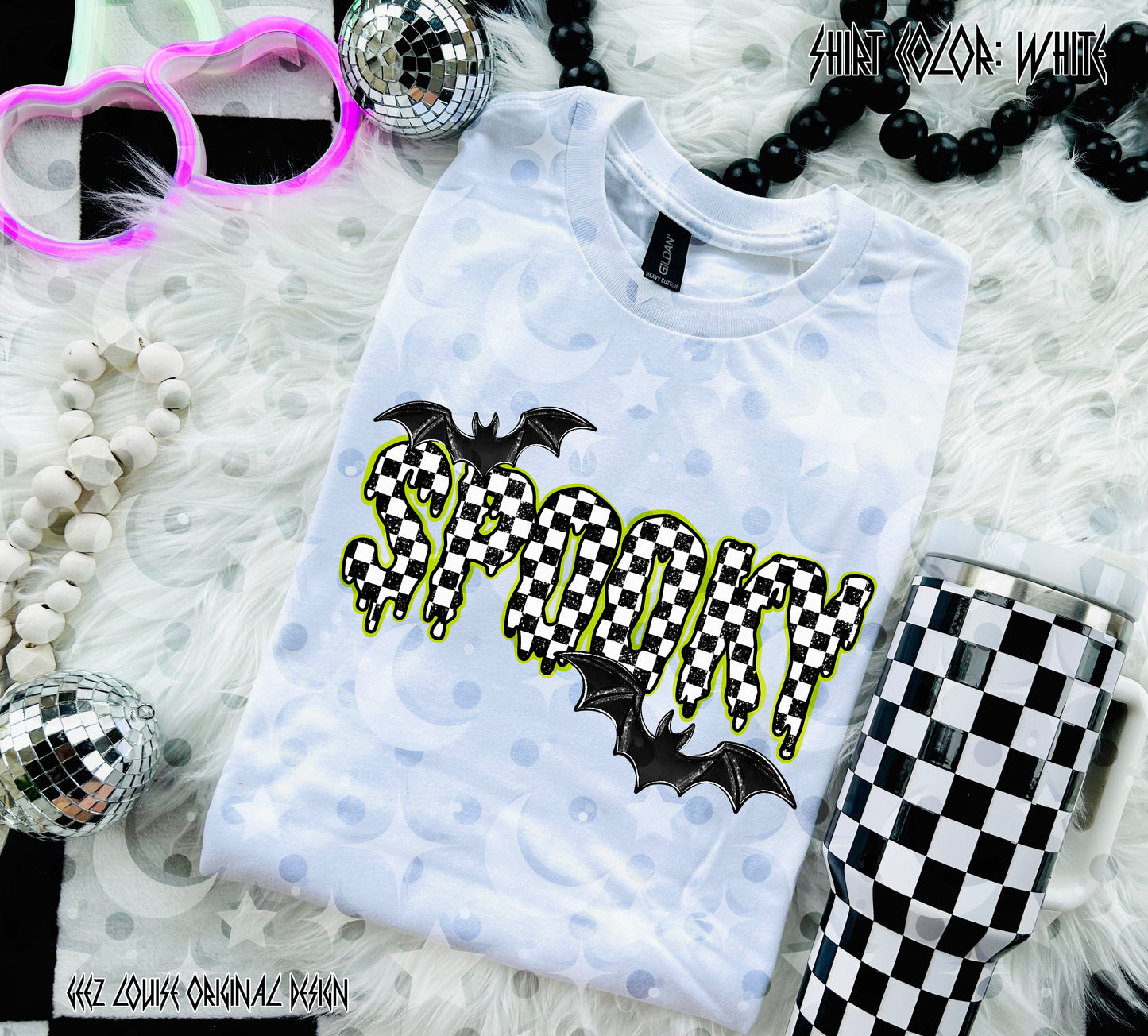 Spooky Checkerboard PNG | Halloween Sublimation Design | Dripping Spooky Text | Ghost Season Digital Download