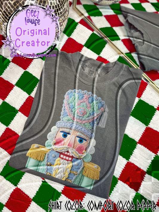 Pastel Yarn Texture Nutcracker Digital Design | Detailed Rope Stitch Effect | Soft Christmas Sublimation PNG