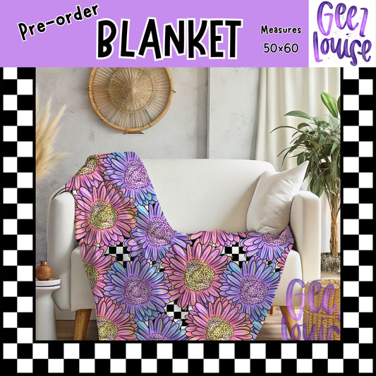 Pastel Sunflower Checker Blanket – 50x60 Throw – Soft Preorder
