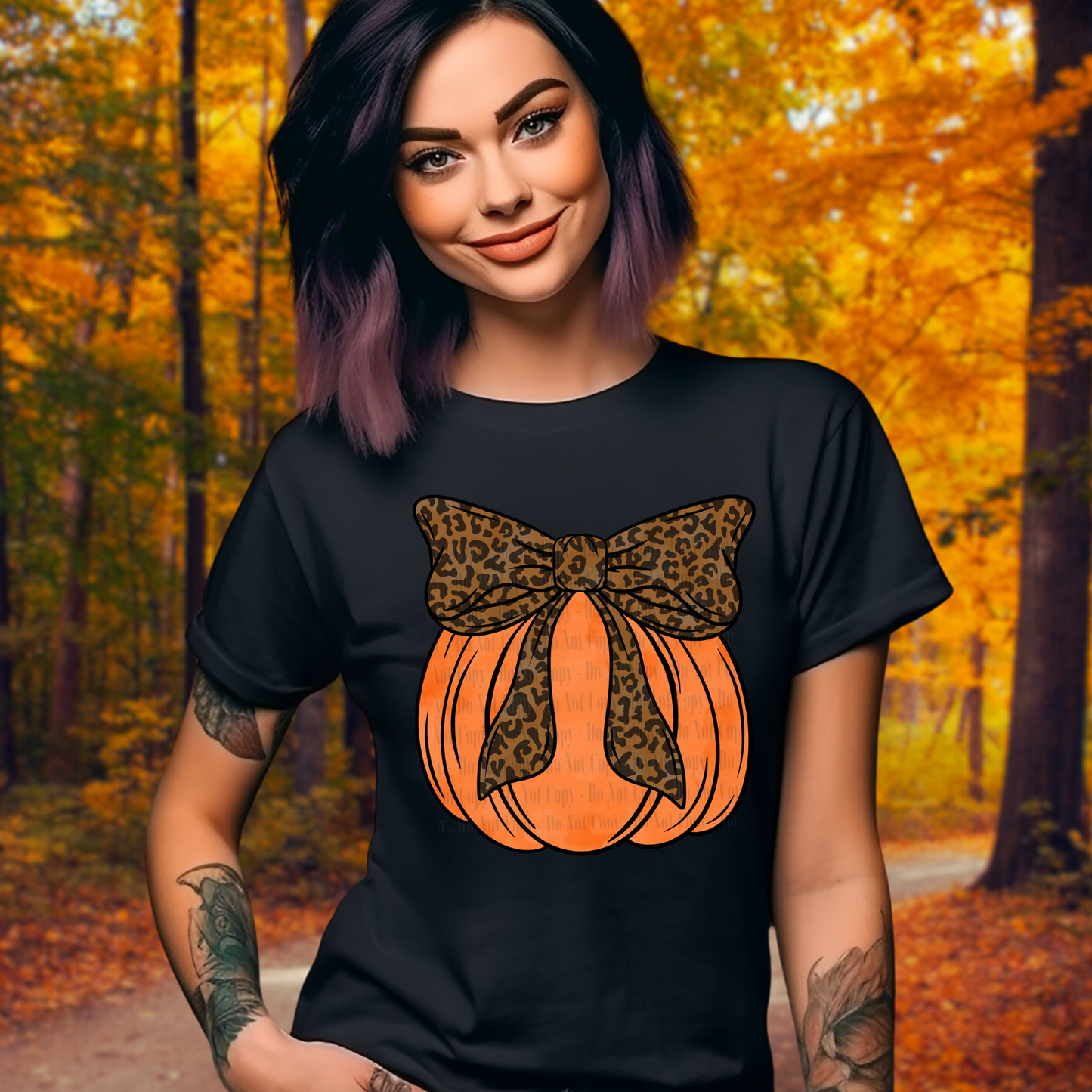 Pumpkin with Leopard Bow | Fall Digital Design PNG