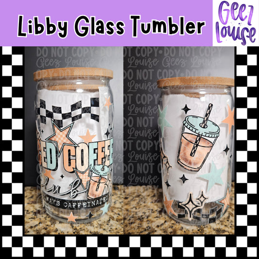 Iced Coffee Libby Glass Tumbler | 16oz Coffee Lover Glass Cup with Bamboo Lid & Straw