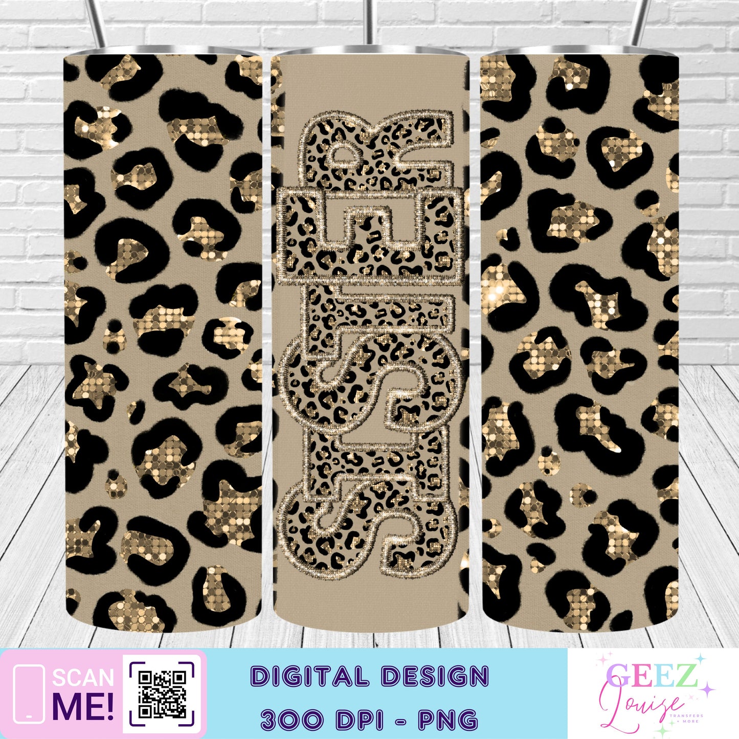 Gold leopard faux sequin tumbler wrap - Digital Download- PNG