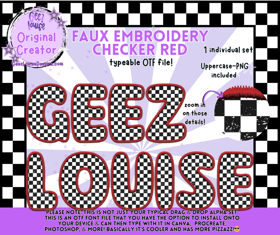 Faux Embroidery Checker Red — Typeable OTF Font + PNG