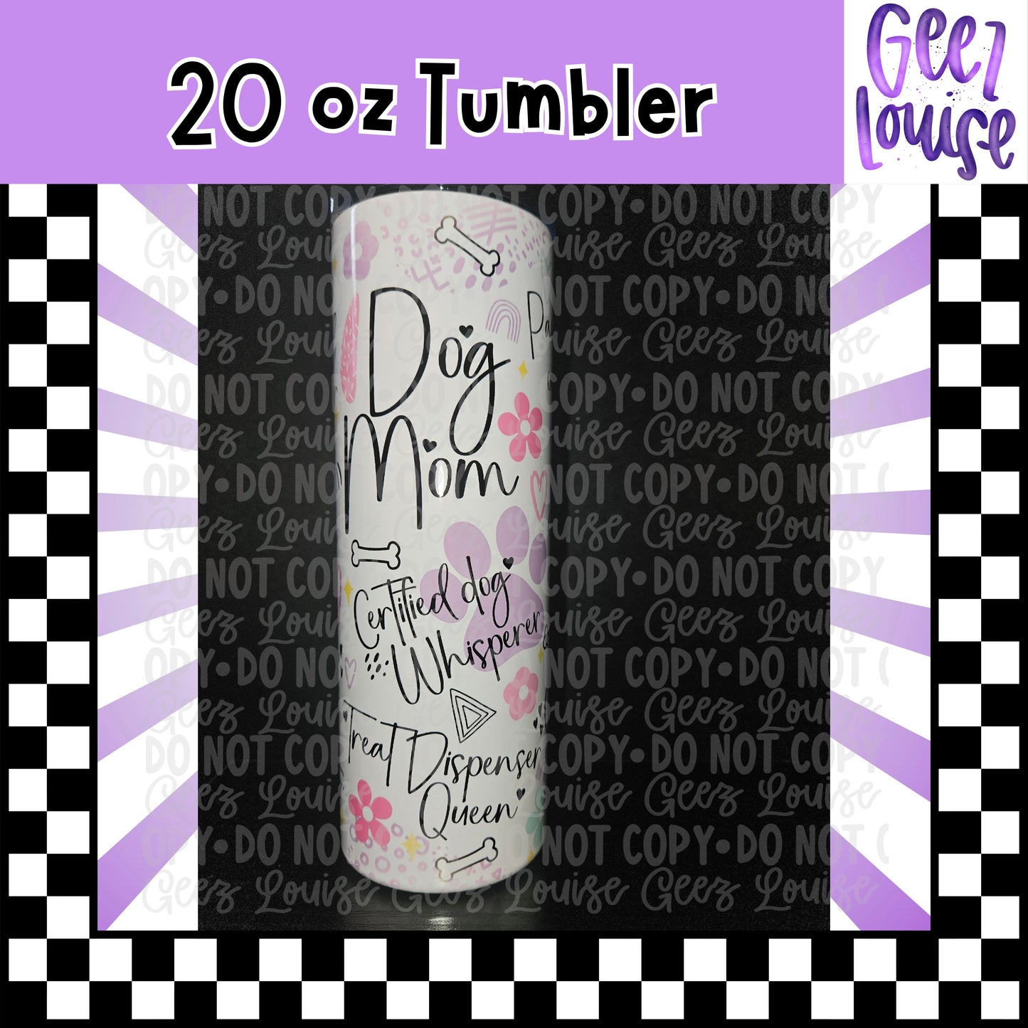 Dog Mom 20 oz Stainless Steel Tumbler – Lid & Straw Included