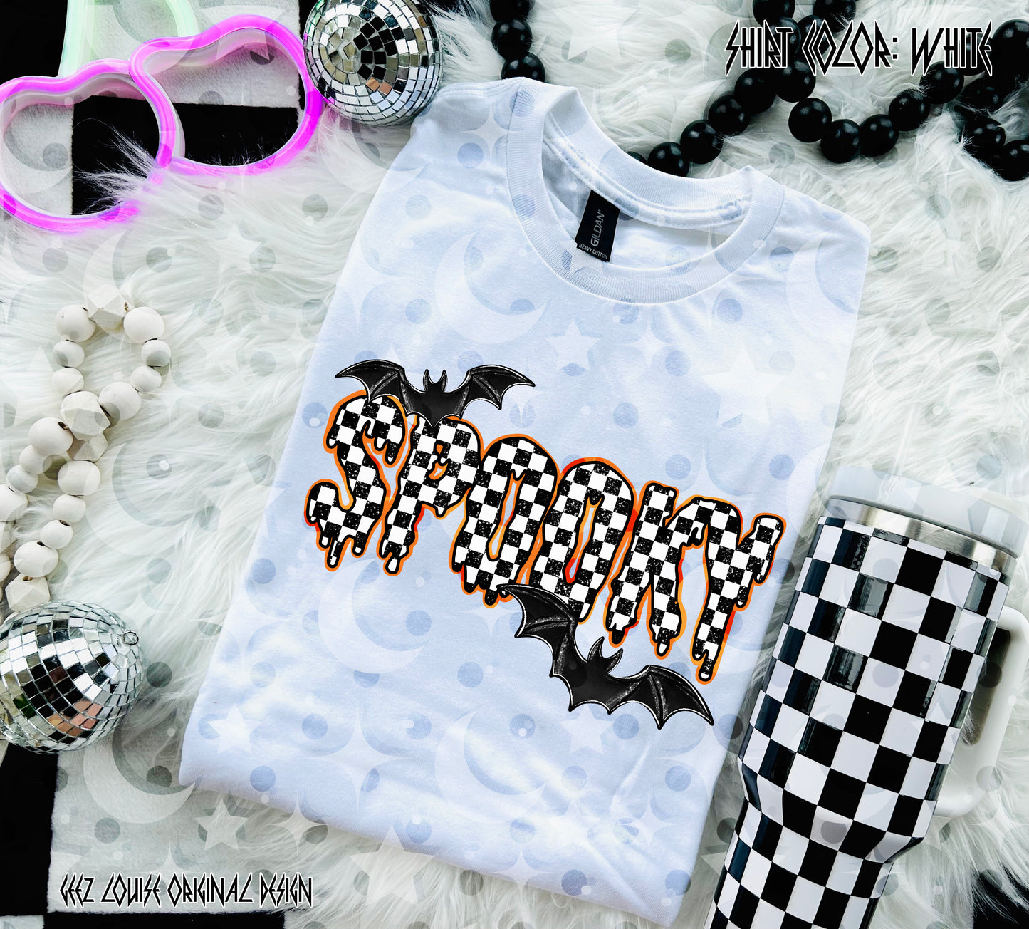 Spooky Checkerboard PNG | Halloween Sublimation Design | Dripping Spooky Text | Ghost Season Digital Download