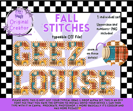 Fall Stitches – Typeable OTF Font with PNGs