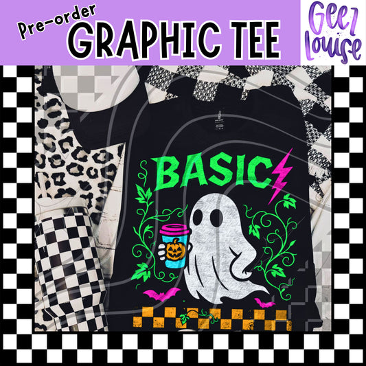 Basic Ghost Halloween Tee – Neon Spooky Cute with Coffee | Pre-Order | Made to Order
