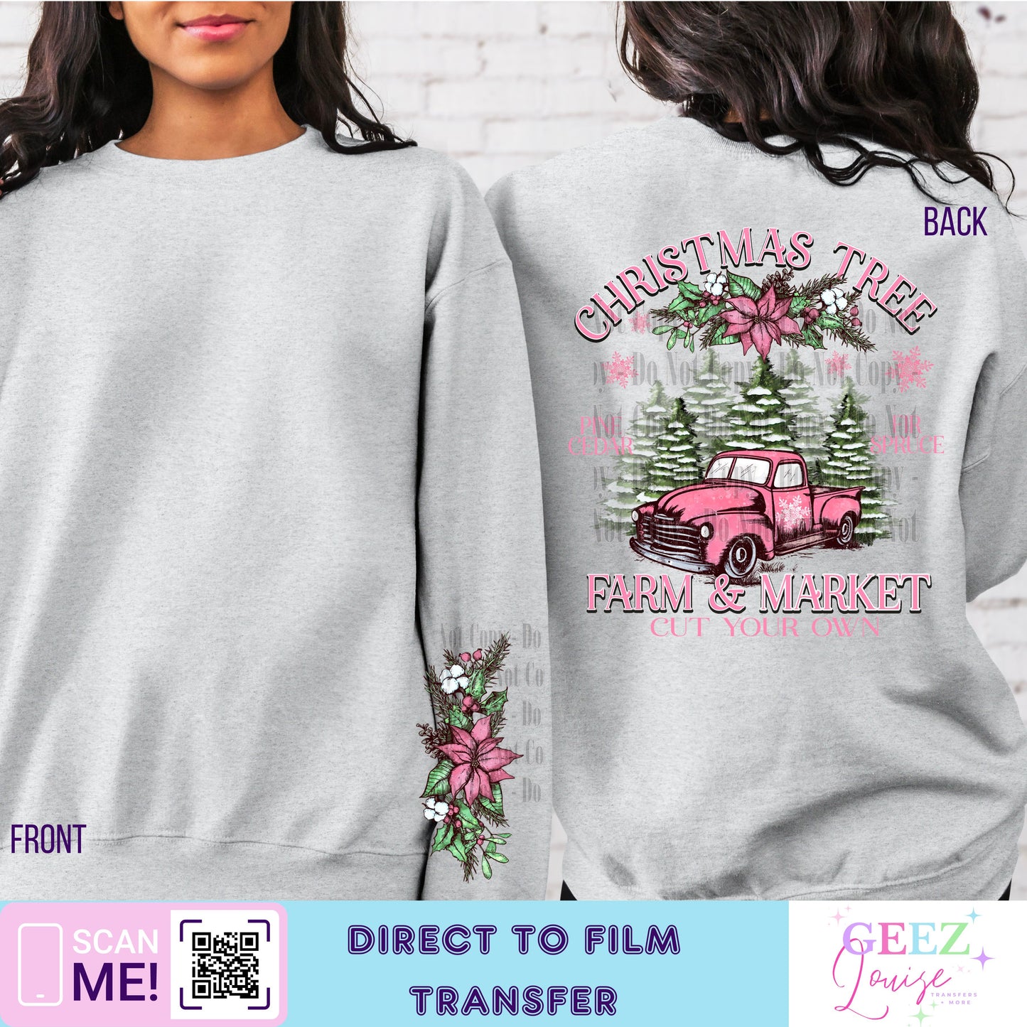 Pink tree farm Christmas - Direct to Film Transfer - made to order