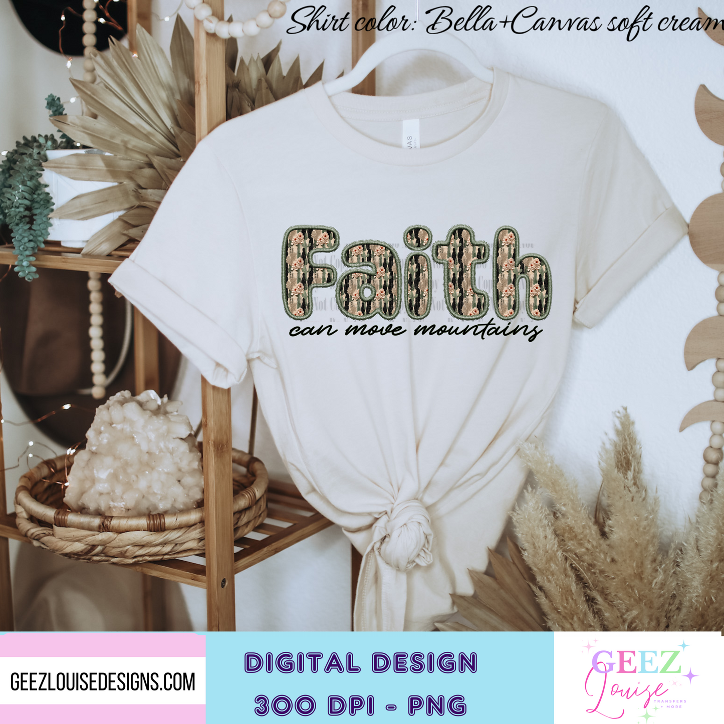 Faith can move mountains - faux embroidery - Digital Download- PNG