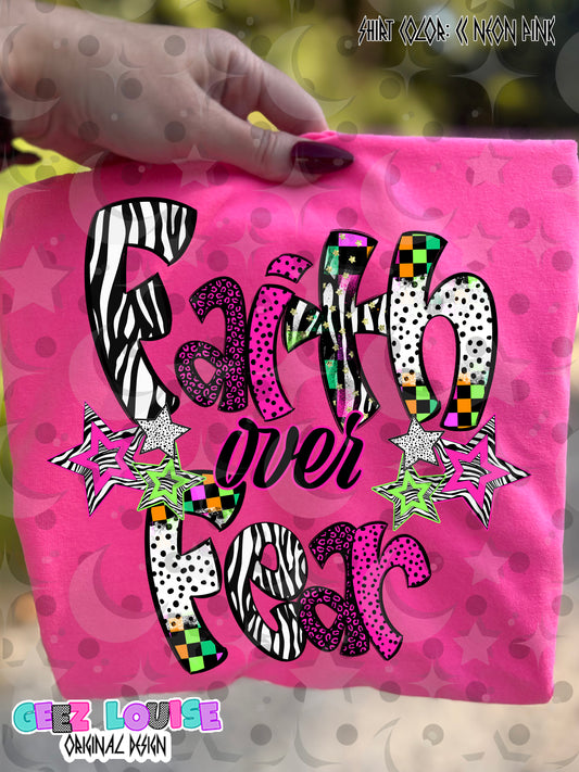 Faith Over Fear Neon Grunge Digital Design PNG