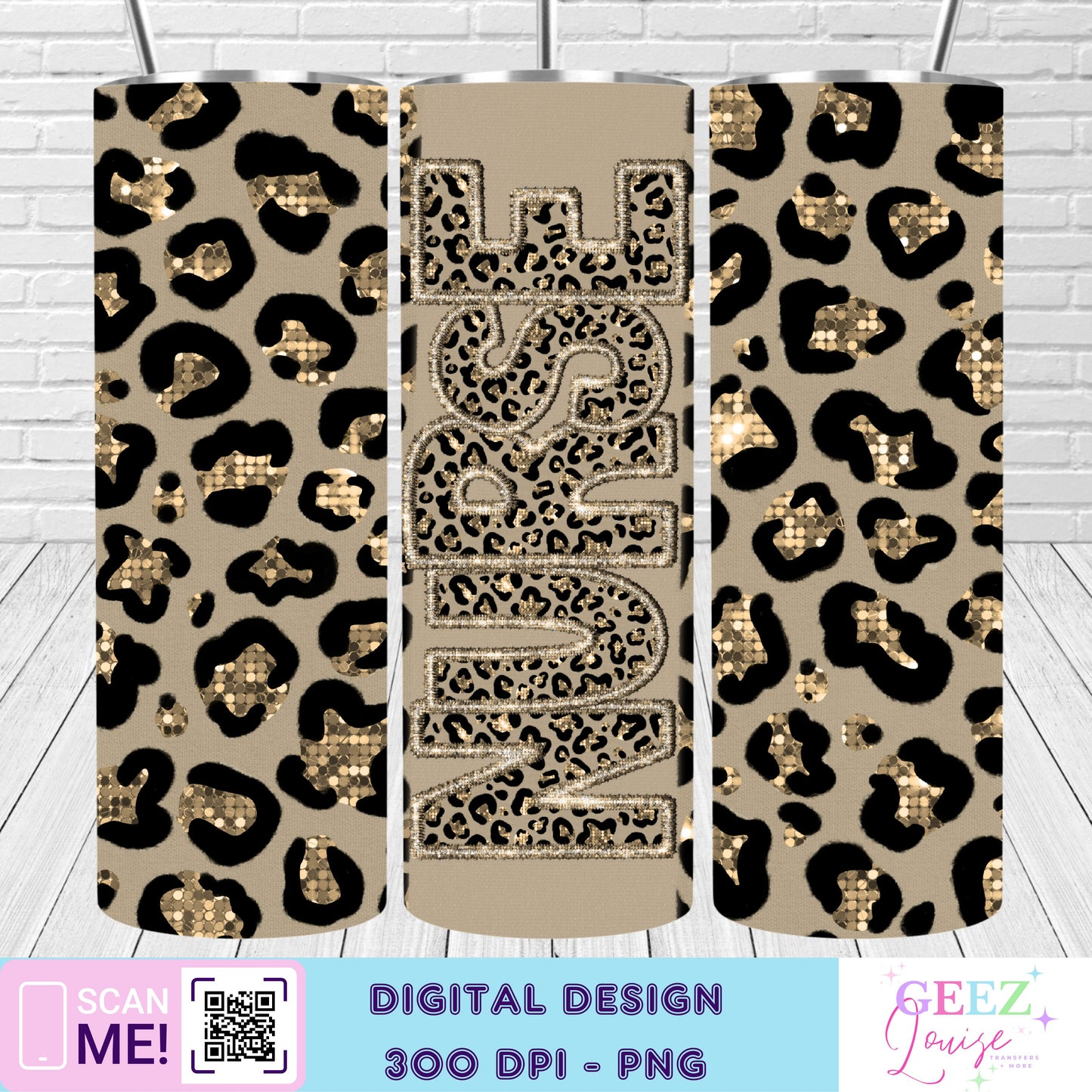 Gold leopard faux sequin tumbler wrap - Digital Download- PNG