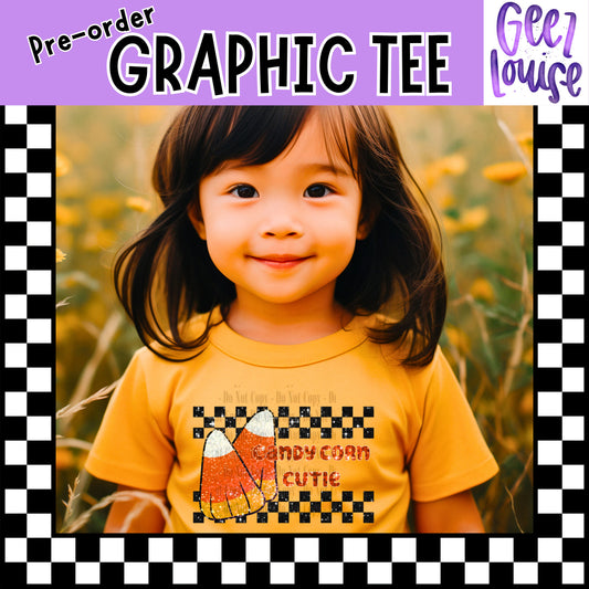 Candy Corn Cutie Kids Tee – Halloween Checkerboard | Pre-Order | Made to Order