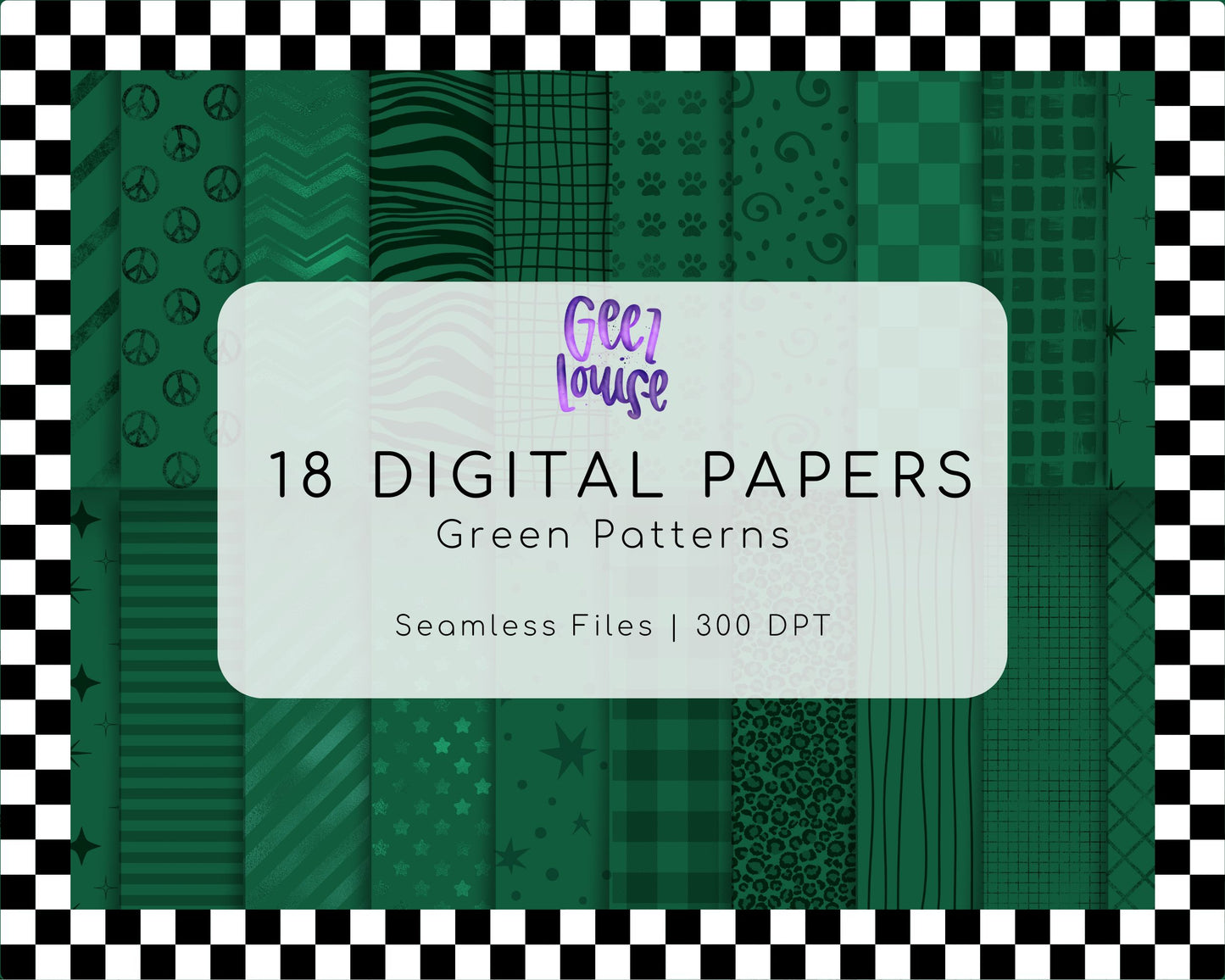 Green Pattern Digital Papers • 19 Seamless Designs (300 DPI PNG)