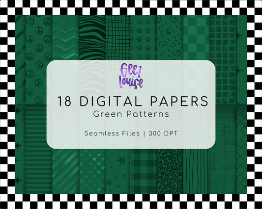 Green Pattern Digital Papers • 19 Seamless Designs (300 DPI PNG)