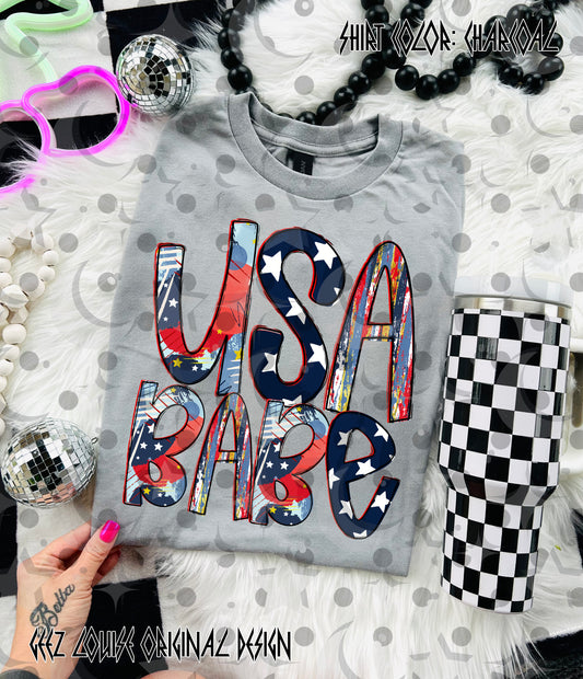 USA Babe PNG | Patriotic Red White Blue Shirt Design | 4th of July Sublimation File