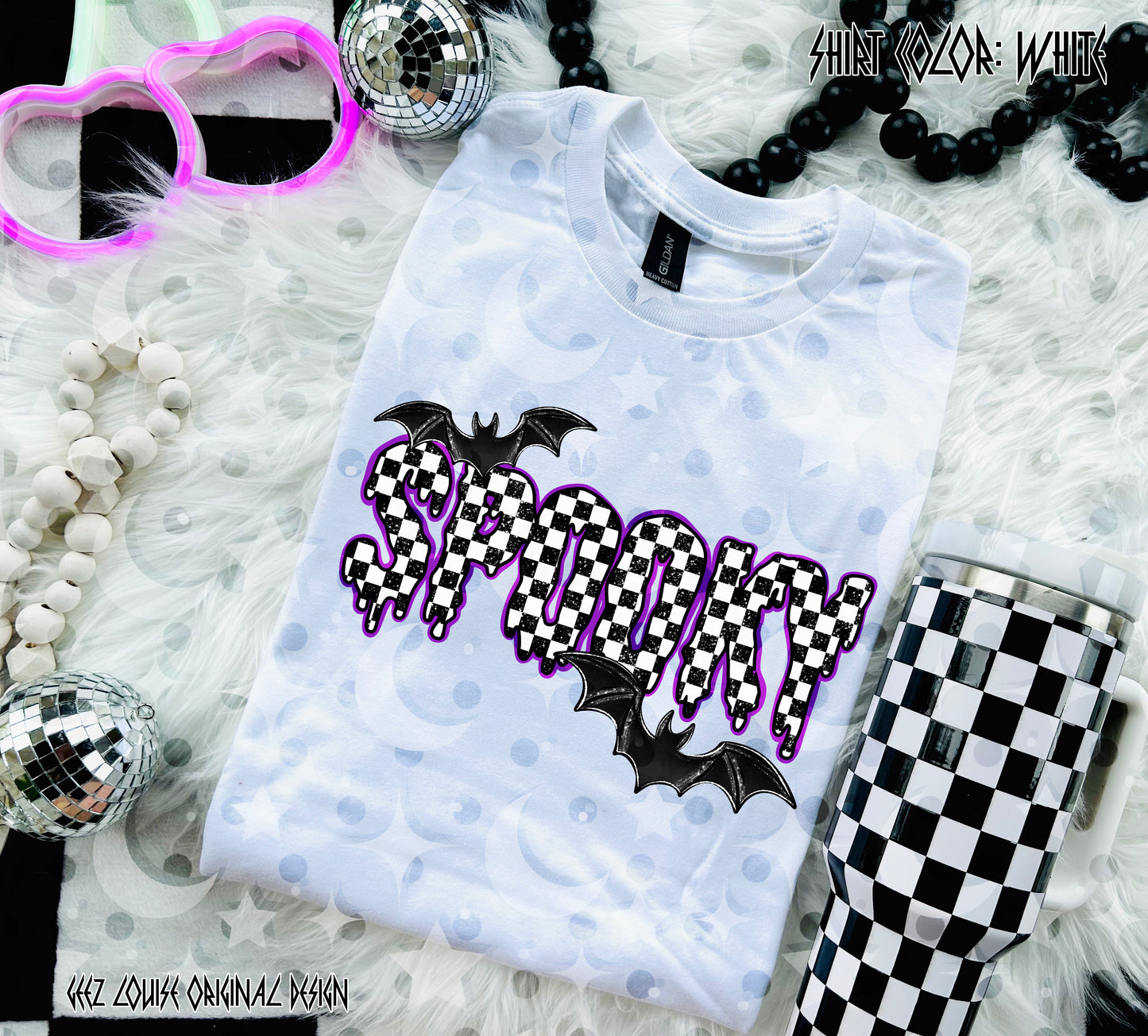 Spooky Checkerboard PNG | Halloween Sublimation Design | Dripping Spooky Text | Ghost Season Digital Download