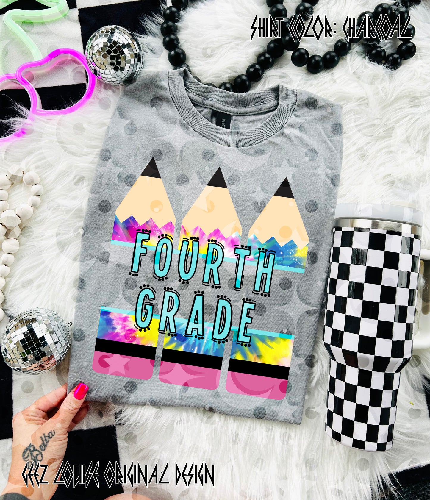 Tie Dye Pencil — Teacher & Grade PNG (multiple options!)