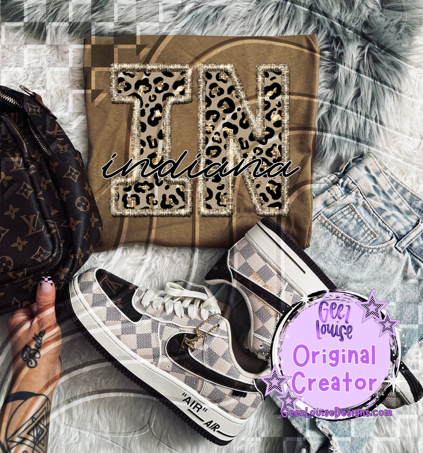 State abbreviations in faux leopard sequin embroidery  - Digital Download- PNG