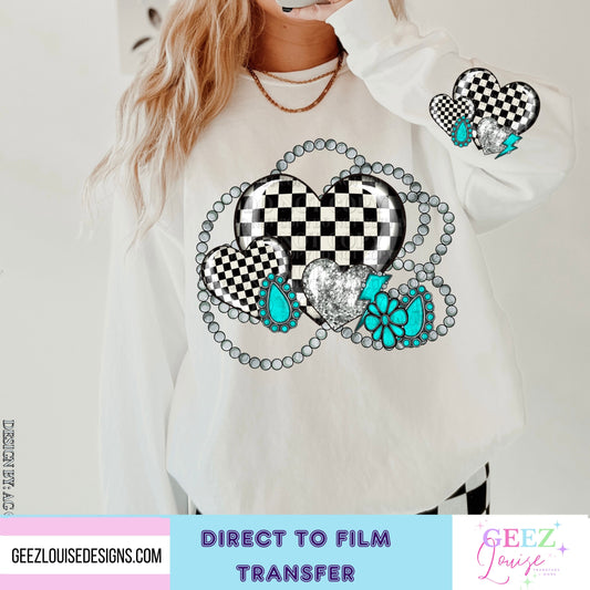 Checker and turquoise - Direct to Film Transfer - made to order
