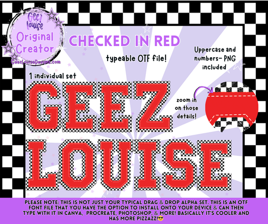 Checked in Red Typeable OTF Alpha Font with PNGs