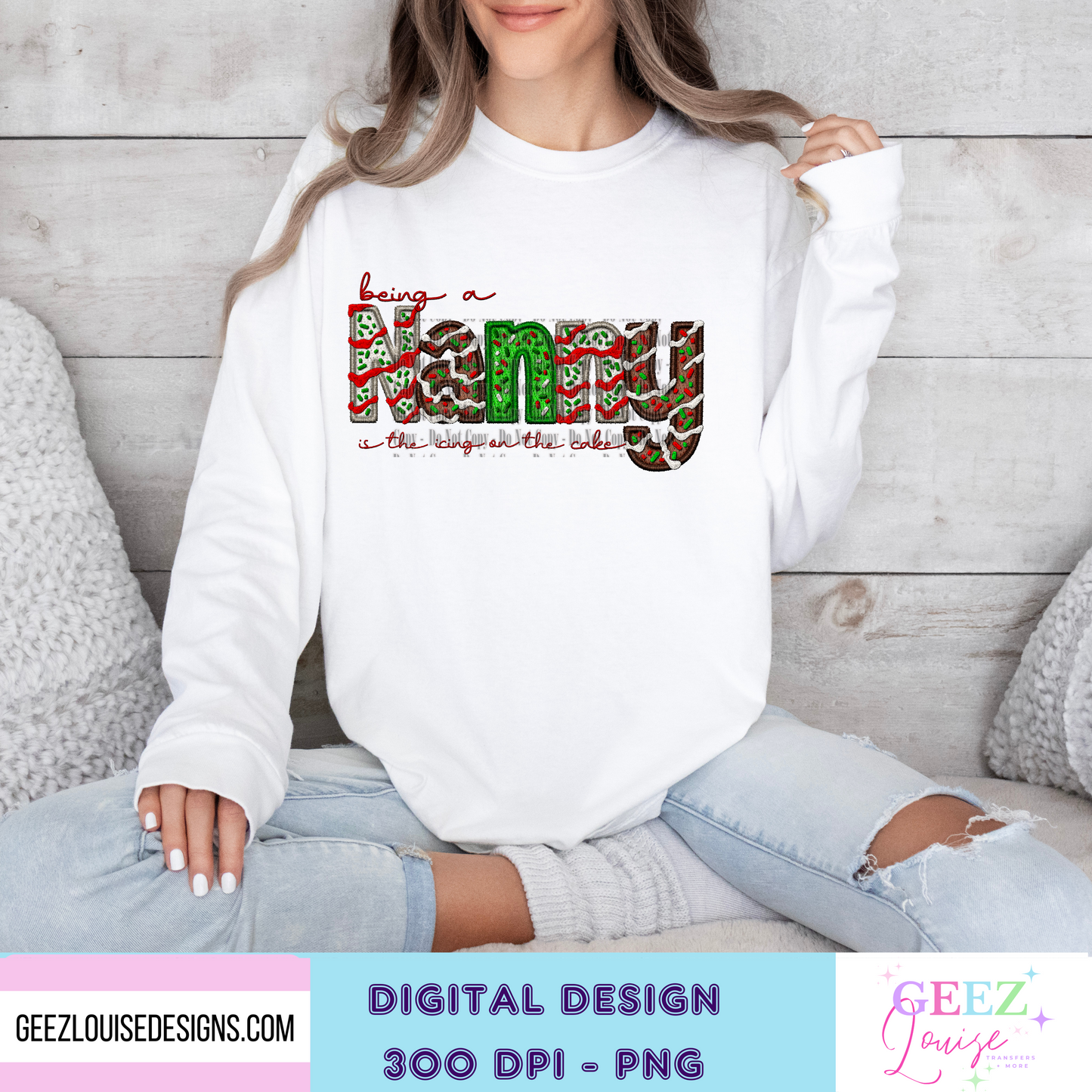 being a Nanny is the icing on the cake Christmas  - Digital Download- PNG