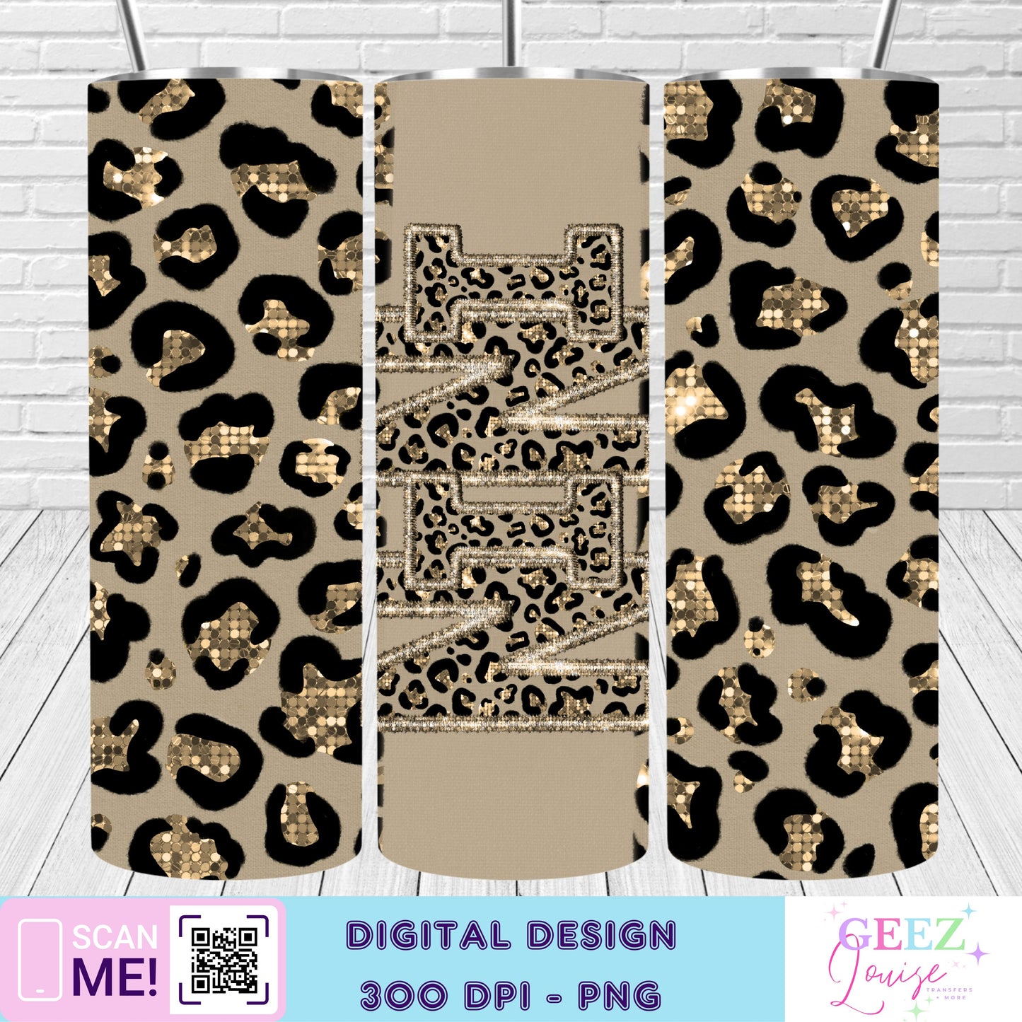 Gold leopard faux sequin tumbler wrap - Digital Download- PNG