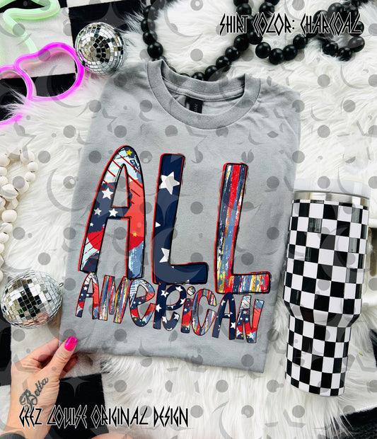 All American PNG | Patriotic Red White Blue Shirt Design | 4th of July Sublimation File