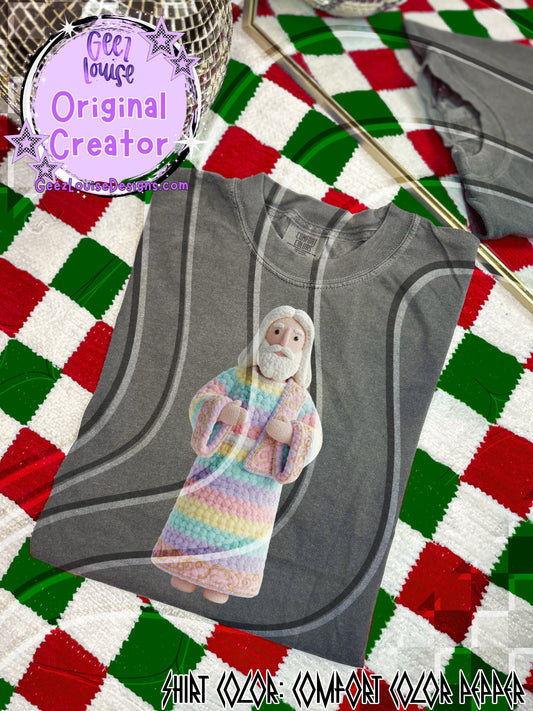 Pastel Yarn Texture Jesus Digital Design | Soft Rope Stitch Effect | Faith-Based Christmas Sublimation PNG