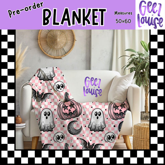 Pink Spooky Halloween Blanket – Soft Throw – 50x60 Preorder