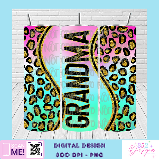 Grandma Rainbow leopard tumbler - Digital Download- PNG