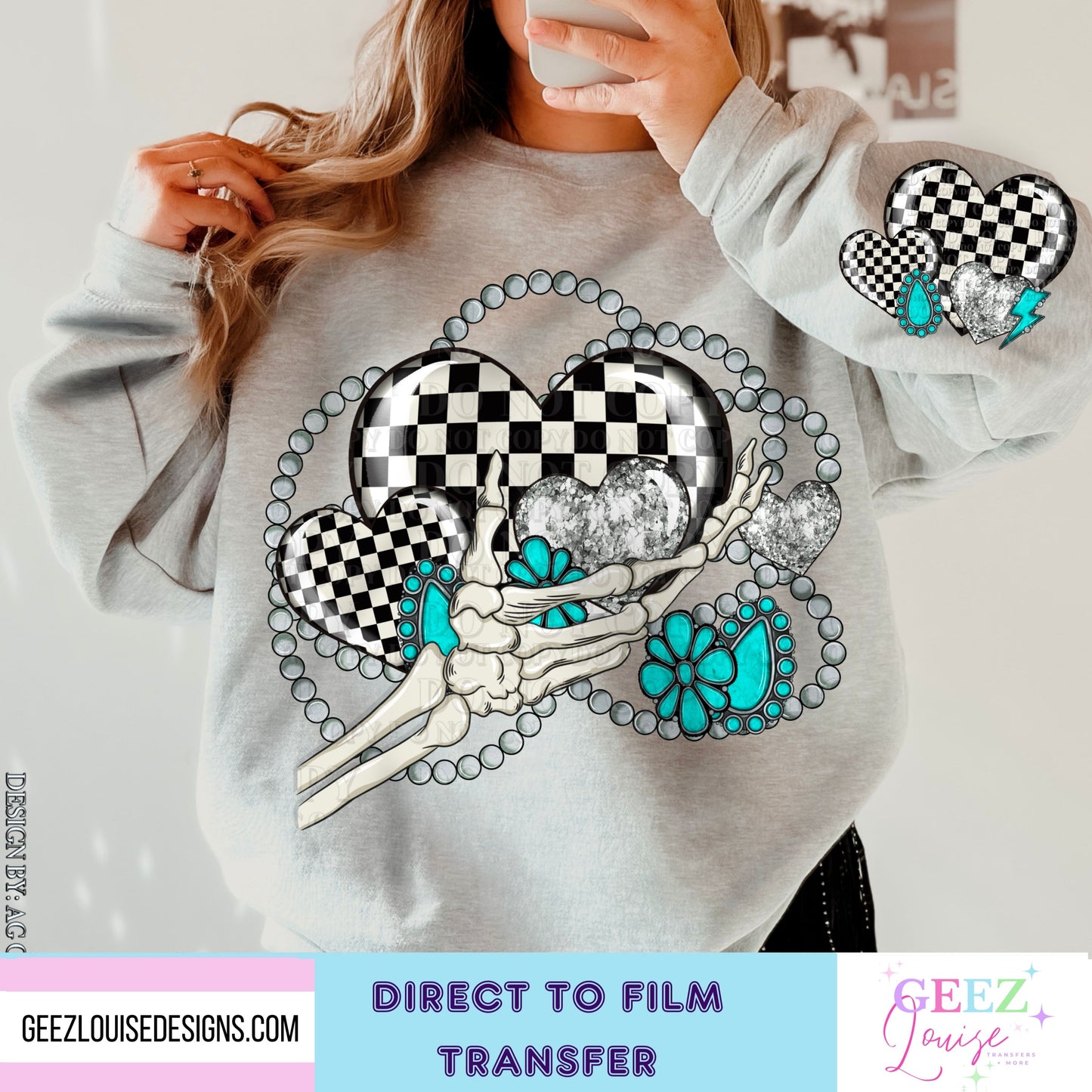 Checker and turquoise - Direct to Film Transfer - made to order