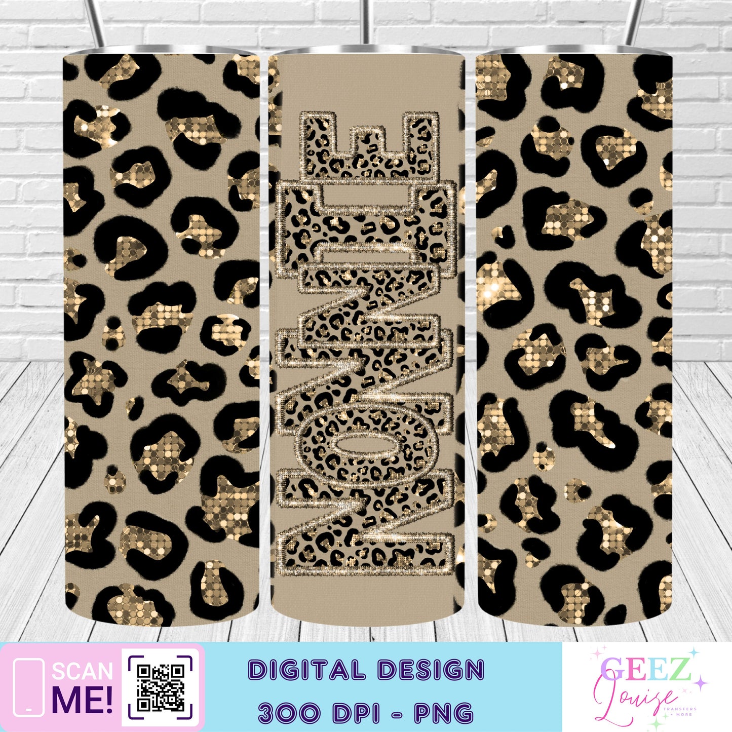 Gold leopard faux sequin tumbler wrap - Digital Download- PNG