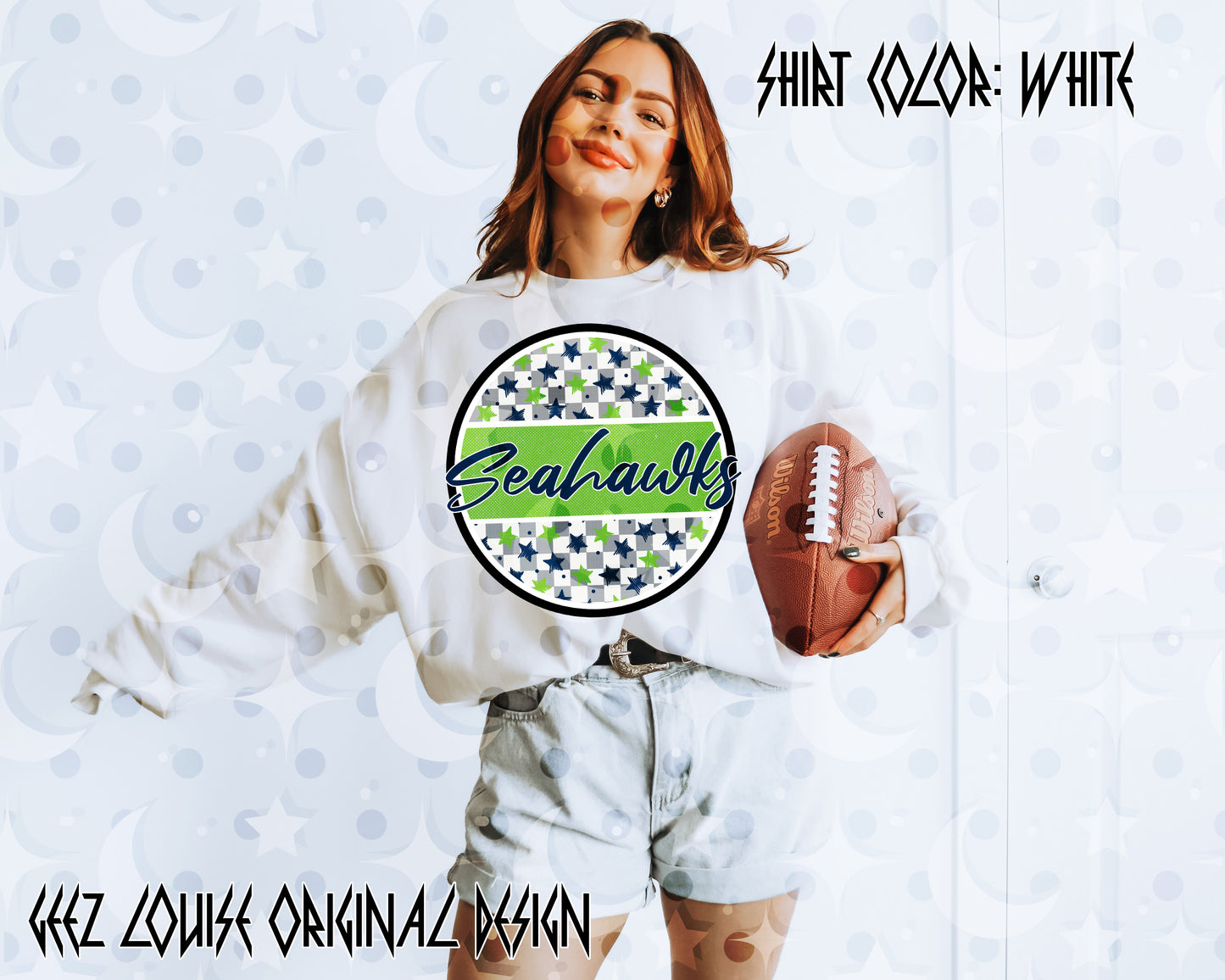 Big Game Football Round Badge Digital Design | Star & Checker Pattern PNG