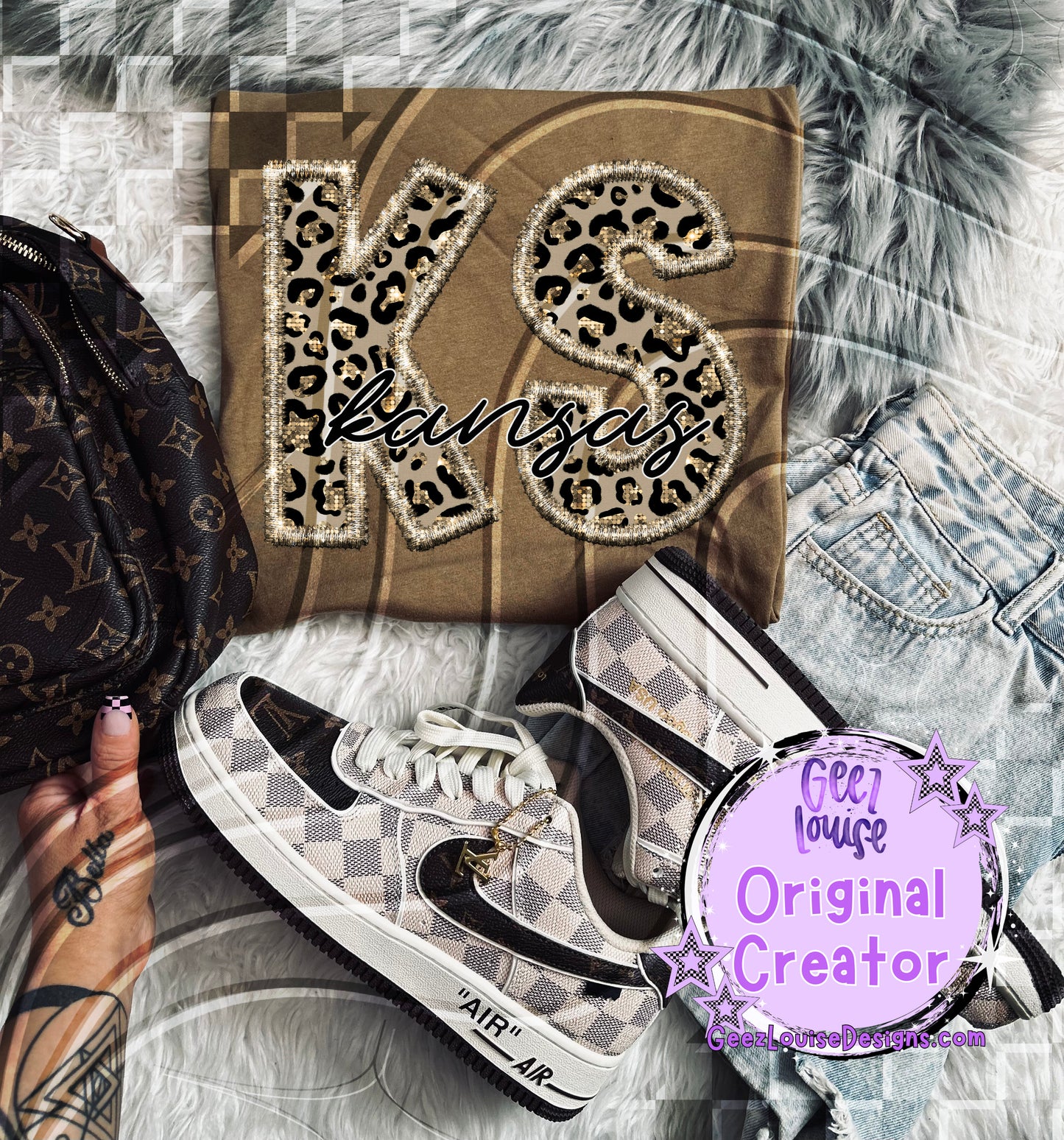 State abbreviations in faux leopard sequin embroidery  - Digital Download- PNG