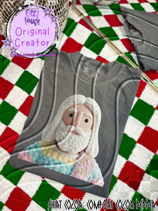 Pastel Yarn Texture Jesus Portrait Digital Design | Cozy Rope Stitch Effect | Faith-Based Christmas Sublimation PNG