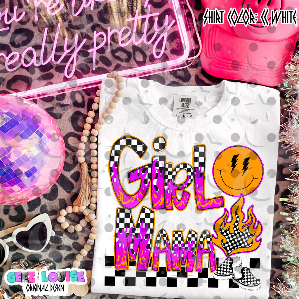 Girl Mama Neon Grunge Digital Design | Checkered Flame PNG | Retro Mom Shirt Design
