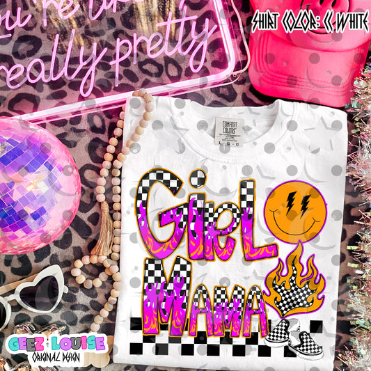 Girl Mama Neon Grunge Digital Design | Checkered Flame PNG | Retro Mom Shirt Design