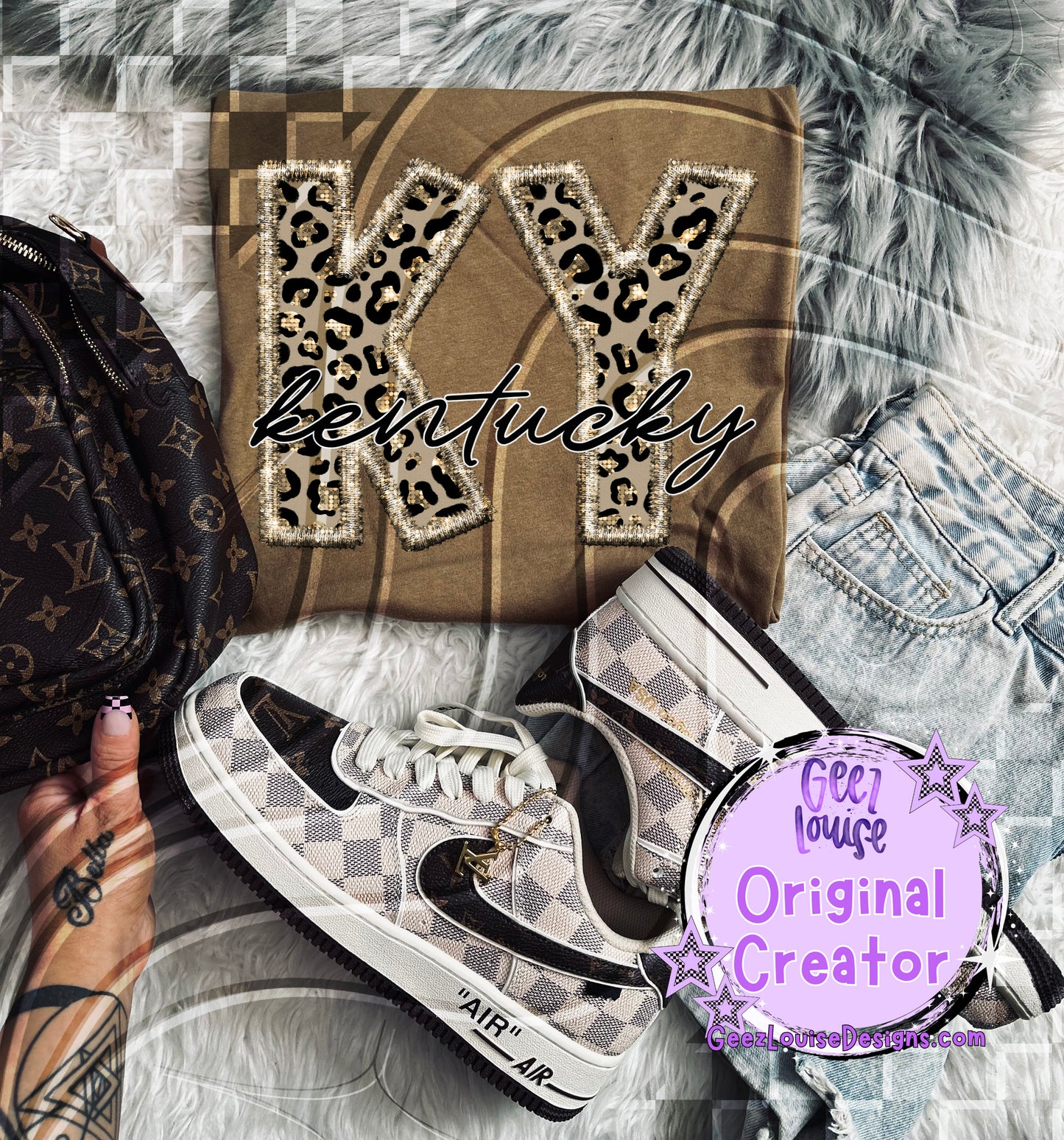 State abbreviations in faux leopard sequin embroidery  - Digital Download- PNG