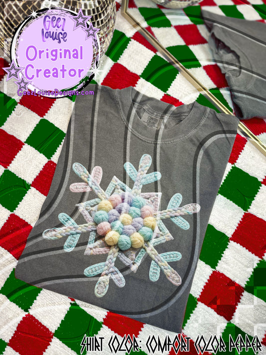 Pastel Yarn Texture Snowflake Digital Design | Cozy Rope Stitch Effect | Winter Sublimation PNG