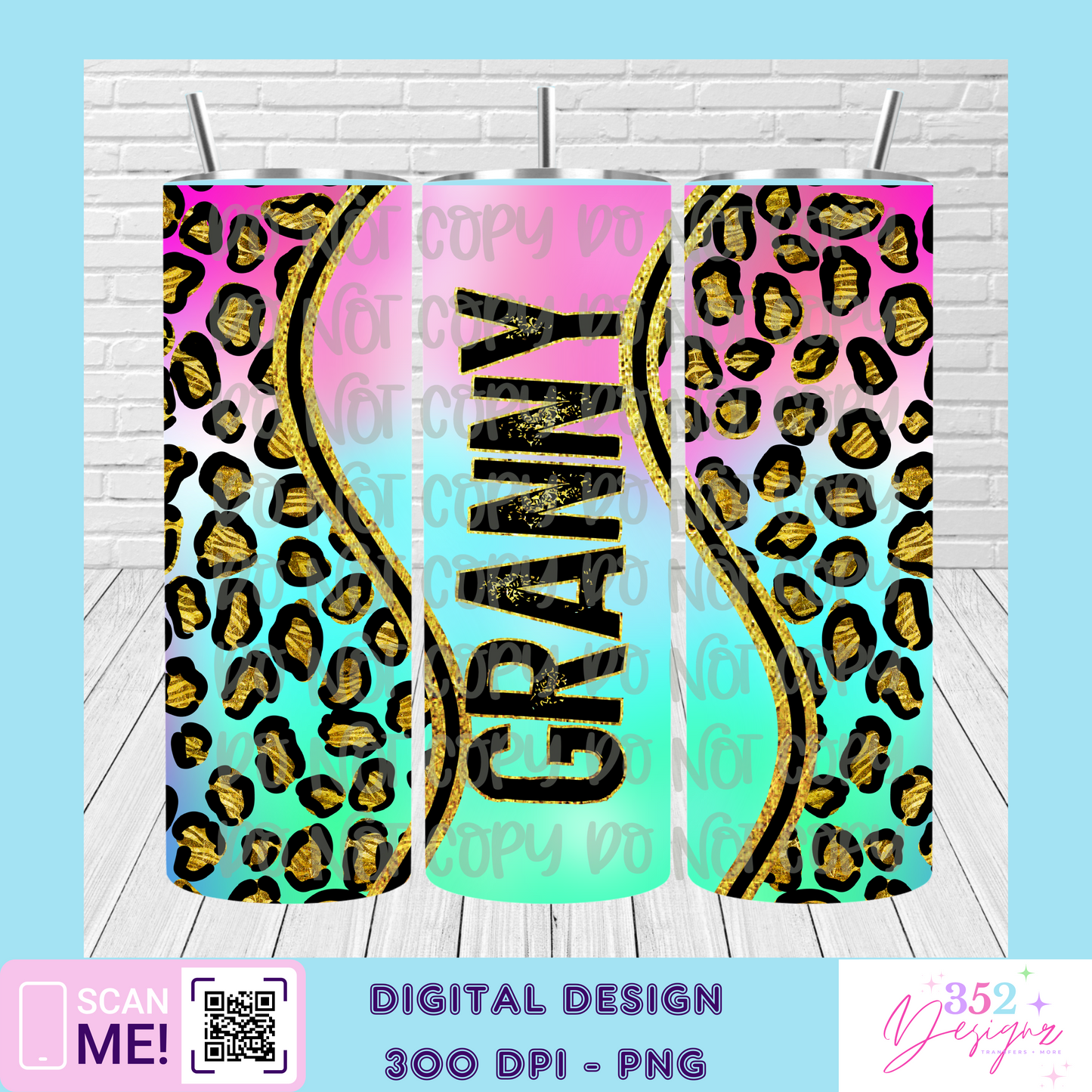 Granny Rainbow leopard tumbler - Digital Download- PNG