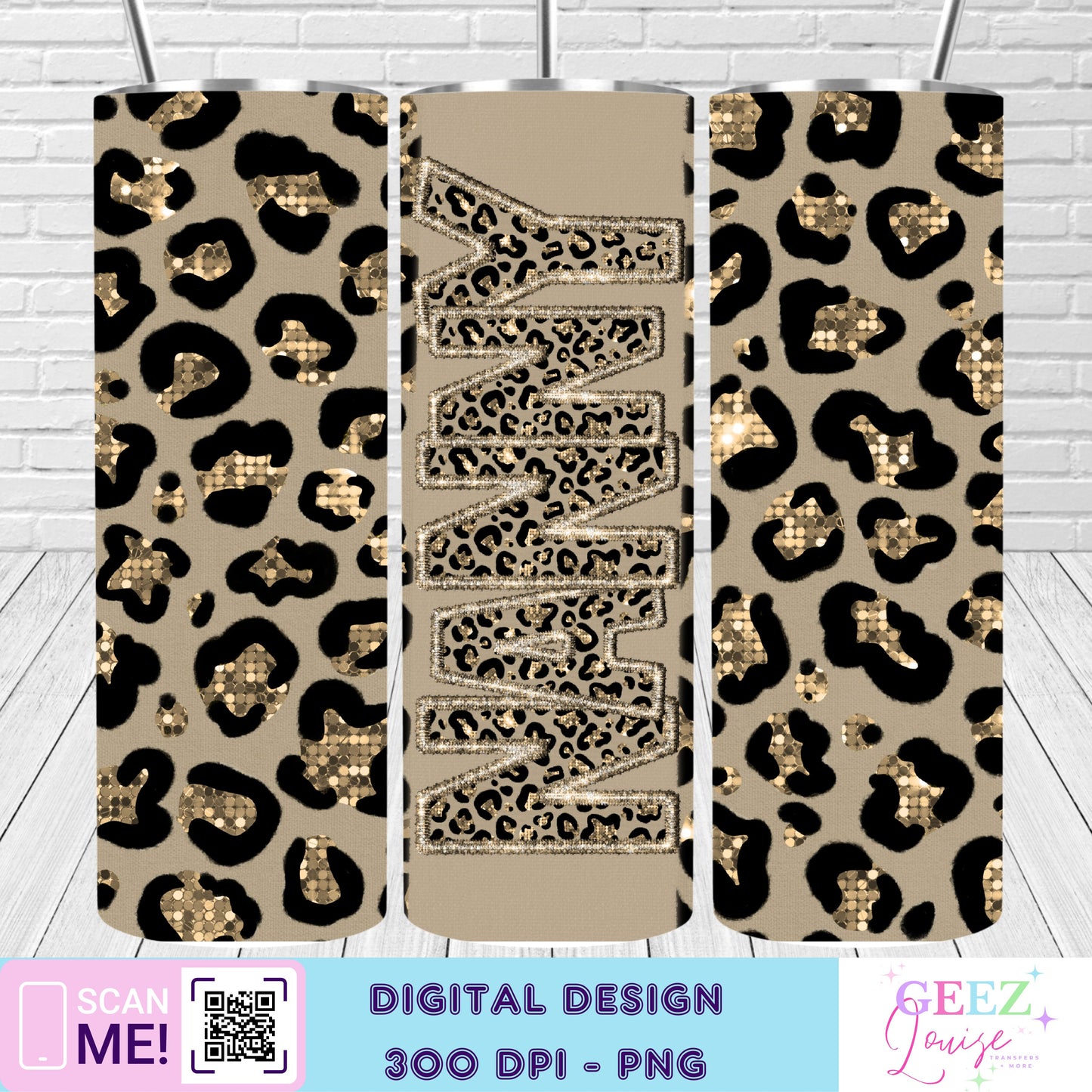 Gold leopard faux sequin tumbler wrap - Digital Download- PNG